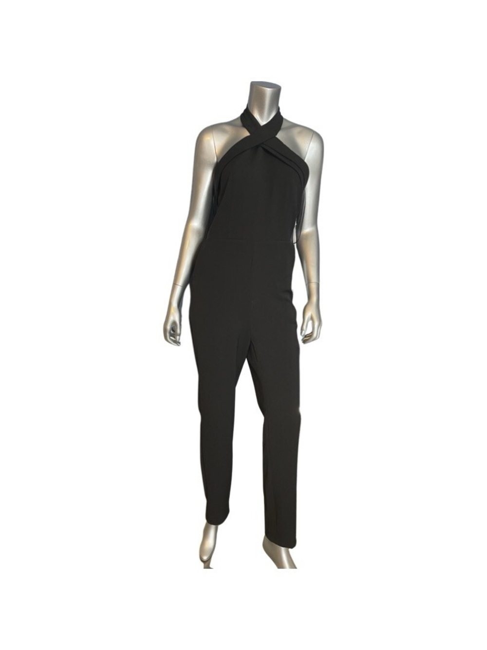 Adelyn Rae Black Halter Jumpsuit with Crossed Neckline